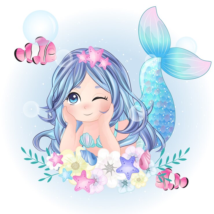 Hand drawn cute mermaid character