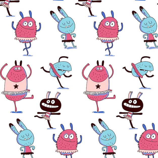 Hand drawn cute monster pattern background