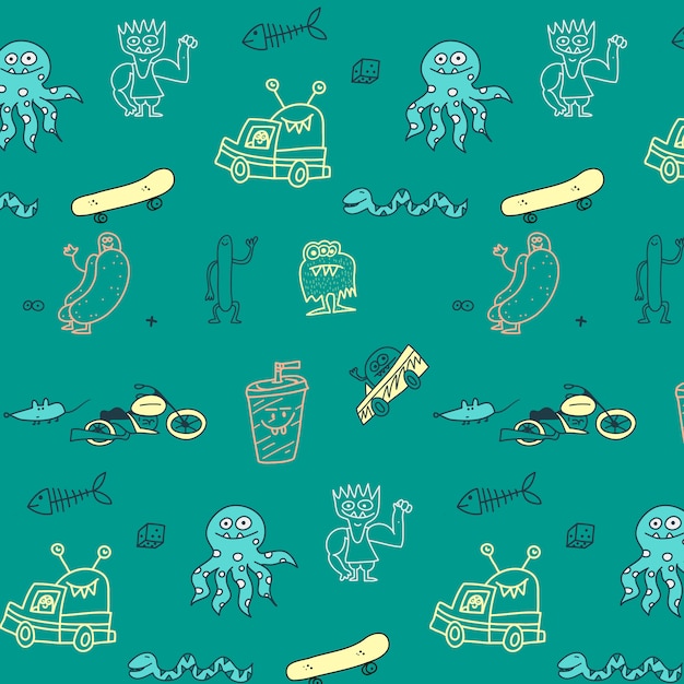 Hand drawn cute monster pattern