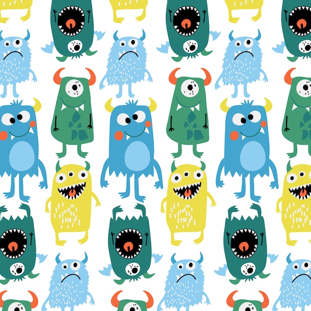 Vector hand drawn cute monster pattern