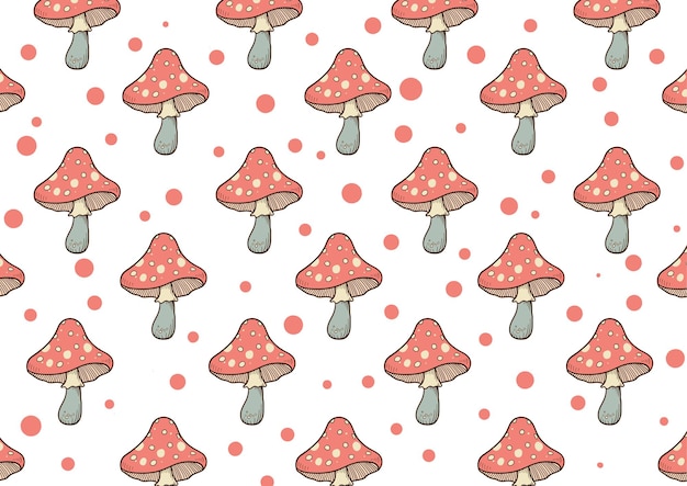 Hand drawn  cute Mushroom pattern Background