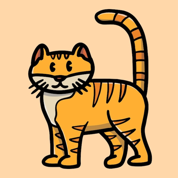 Vector hand drawn cute orange cat illustration