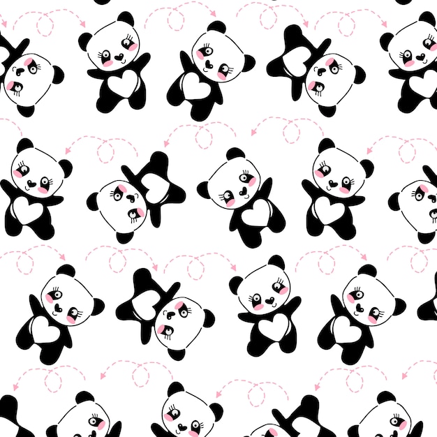 Hand drawn cute panda pattern