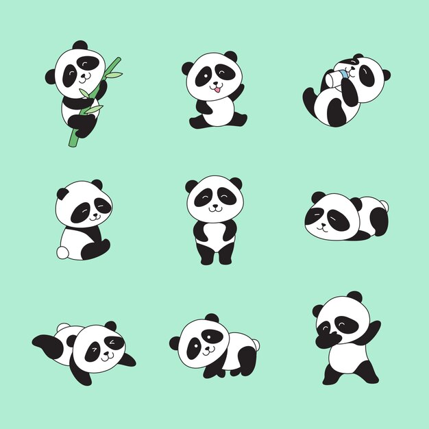 Hand drawn cute pandas