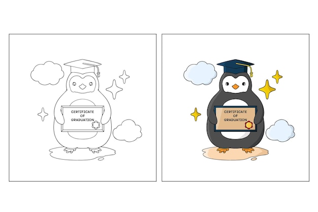 Hand drawn Cute Penguin Graduation Coloring page