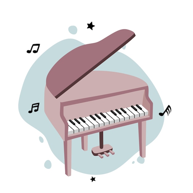 hand drawn cute piano in cartoon style