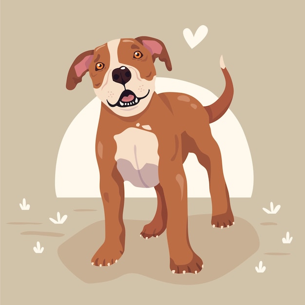 Hand drawn cute pitbull illustration