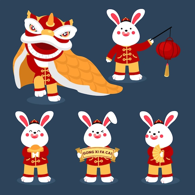 Hand drawn cute rabbit chinese new year design collection