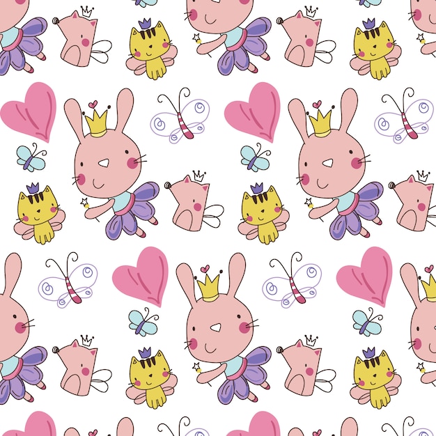 Hand drawn cute rabbit pattern background