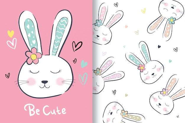 Hand drawn a cute rabbit with editable pattern