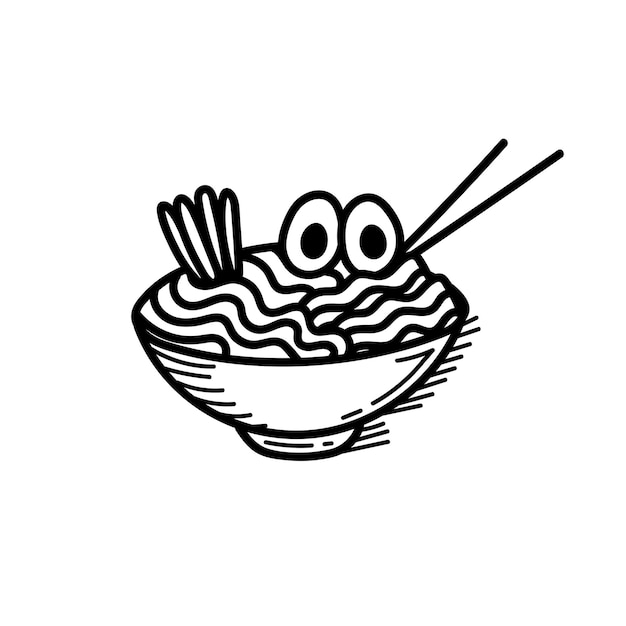 Disegnato a mano carino ramen noodle illustrazione disegno vettore linea vettore zuppa di noodle ramen