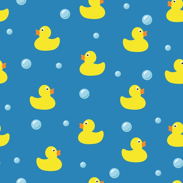 Vector hand drawn cute rubber yellow duck pattern seamless