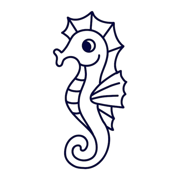 Hand drawn cute Sea Horse Marine sea and ocean animals Line illustration