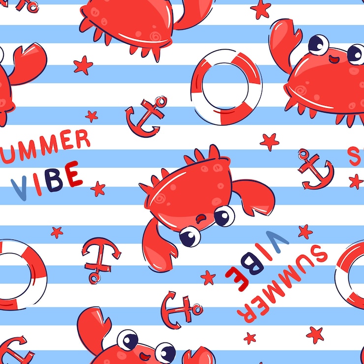 Vector hand drawn cute sea pattern seamless print for children textile design trend vector illustration