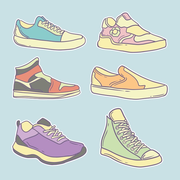 Vector hand drawn cute shoes collection illustration premium