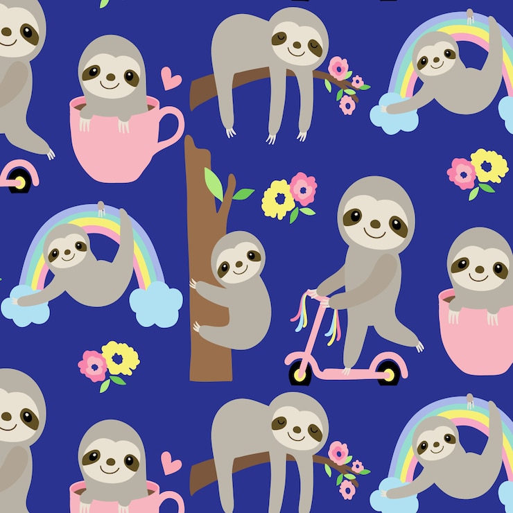 Hand drawn cute sloth pattern background 