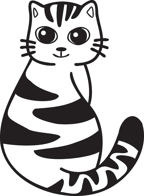 Hand Drawn cute striped cat smile illustration in doodle style