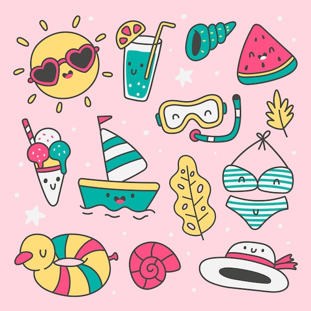 Vector hand drawn cute summer element collection