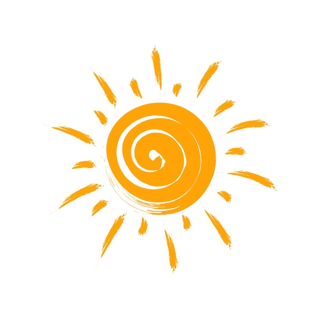 ベクトル 手は、白い背景で隔離の落書きスタイル グランジ ブラシ太陽アイコンで描かれたかわいい太陽をベクトルします。