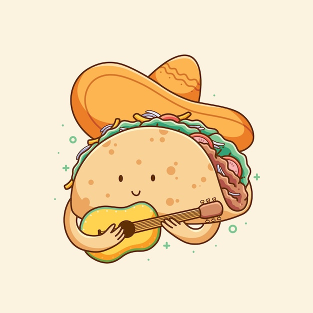 손으로 그린 귀여운 타코 음식 일러스트 디자인