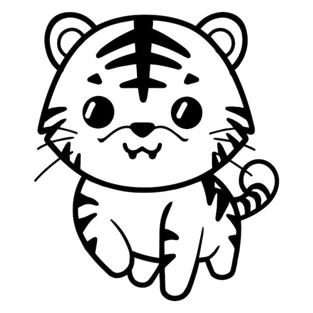Ручной рисунок милого тигра в стиле каракулей
