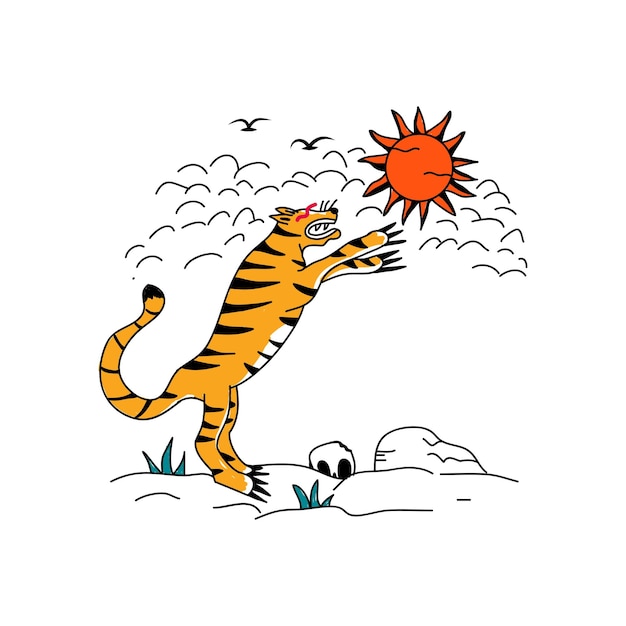 Hand drawn cute Tiger for tee print and background wallpaper