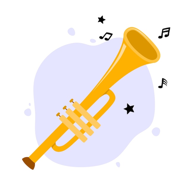 Hand drawn cute trumpet in cartoon style