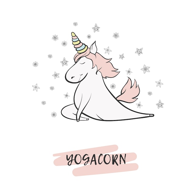 Hand drawn cute unicorn in yoga pose