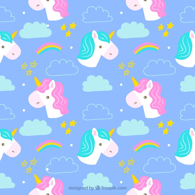 Hand drawn cute unicorns patterns