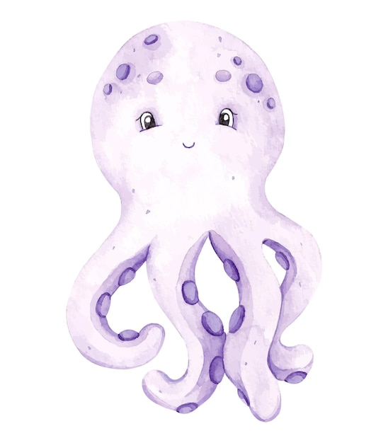 Hand drawn cute watercolor octopus