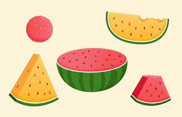 Vector hand drawn cute watermelon set