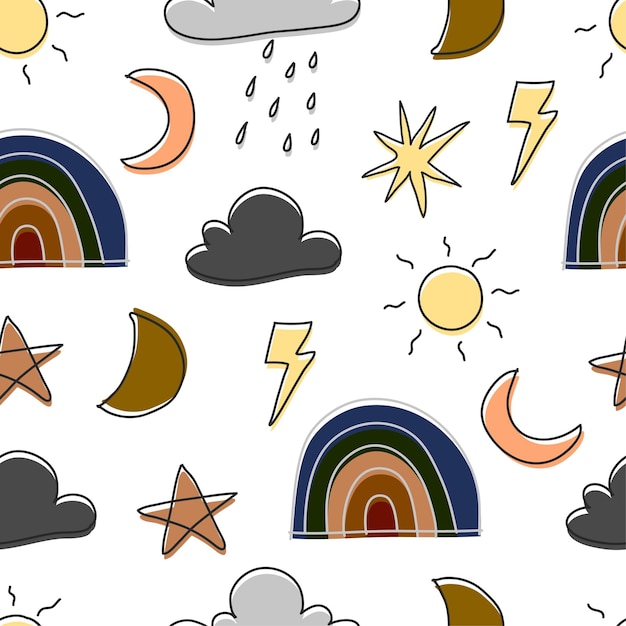 Hand Drawn Cute Weather Doodle Seamless Pattern