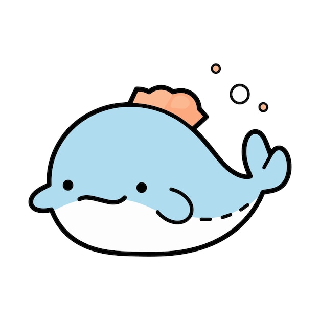 Hand Drawn cute whale in doodle style