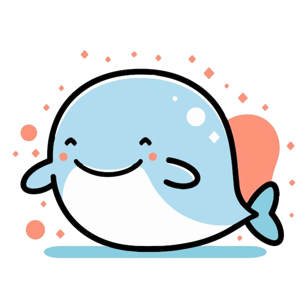 Vector hand drawn cute whale in doodle style