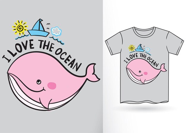 Hand drawn cute whale for kids t shirt