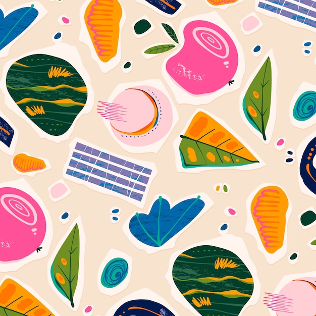 Vector hand drawn cutout collage pattern