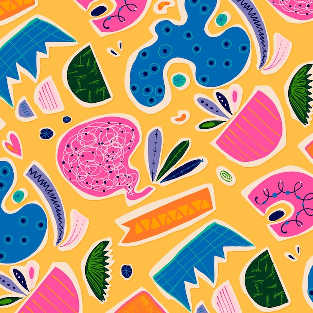 Vector hand drawn cutout collage pattern