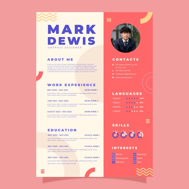 Vector hand drawn cv template design