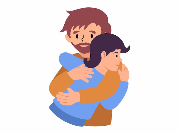 손으로 그린 아빠 포옹 딸 그림