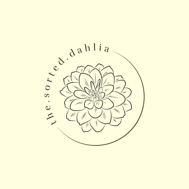 Disegno dell'illustrazione del logo del fiore della dalia disegnato a mano per il tuo business