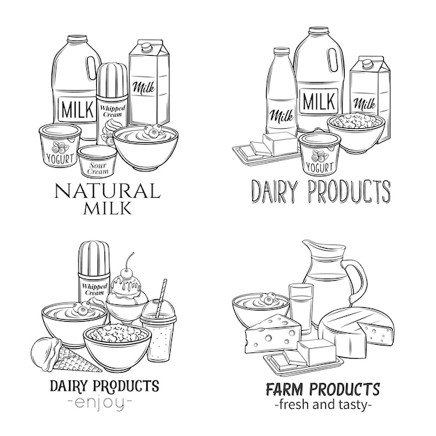 Vector hand drawn dairy product banners