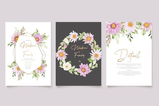 Vector hand drawn daisy floral card set