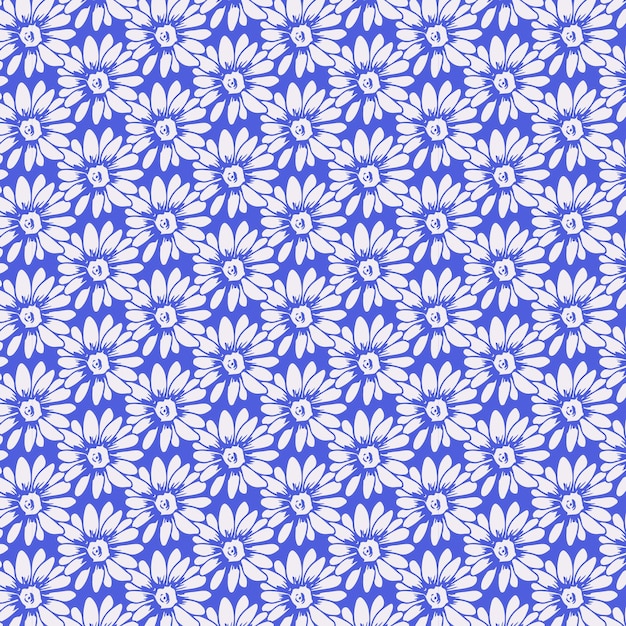 Hand drawn daisy flower pattern seamless flower texture