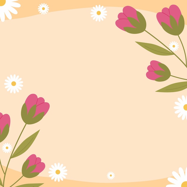 Вектор Ручно нарисованные цветы маргаритки и ботанический цветочный фон с пробелами для копирования