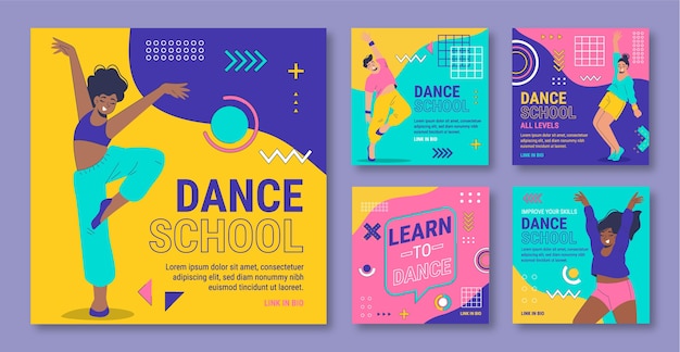 Vector hand drawn dance school dynamic instagram posts