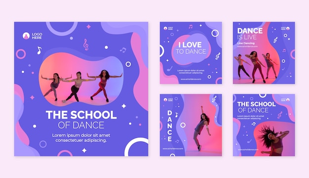 Hand drawn dance school dynamic instagram posts