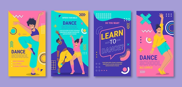 Vector hand drawn dance school dynamic instagram stories