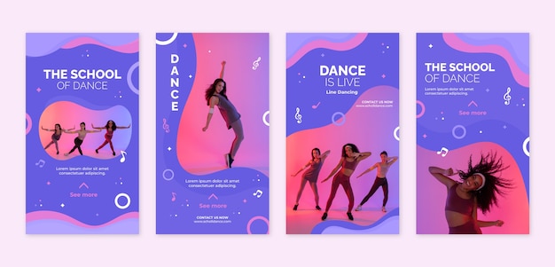 Vector hand drawn dance school dynamic instagram stories