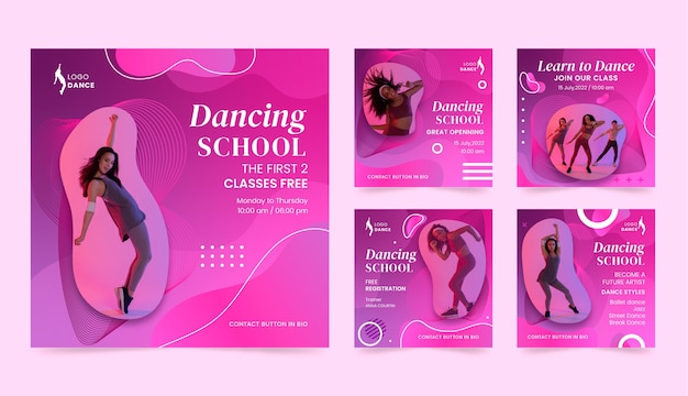 Hand drawn dance school fluid instagram posts