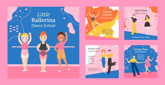 Vector hand drawn dance school instagram posts